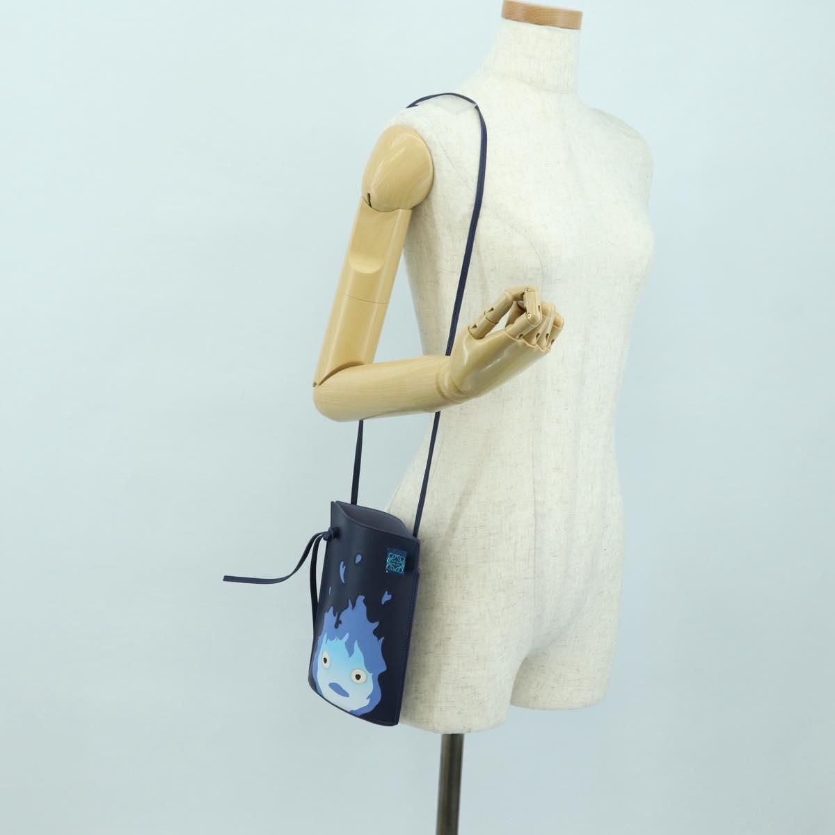 LOEWE × Ghibli Howl's Pebble Dice Pocket Calcifer Bag Leather Navy Auth 167246SM