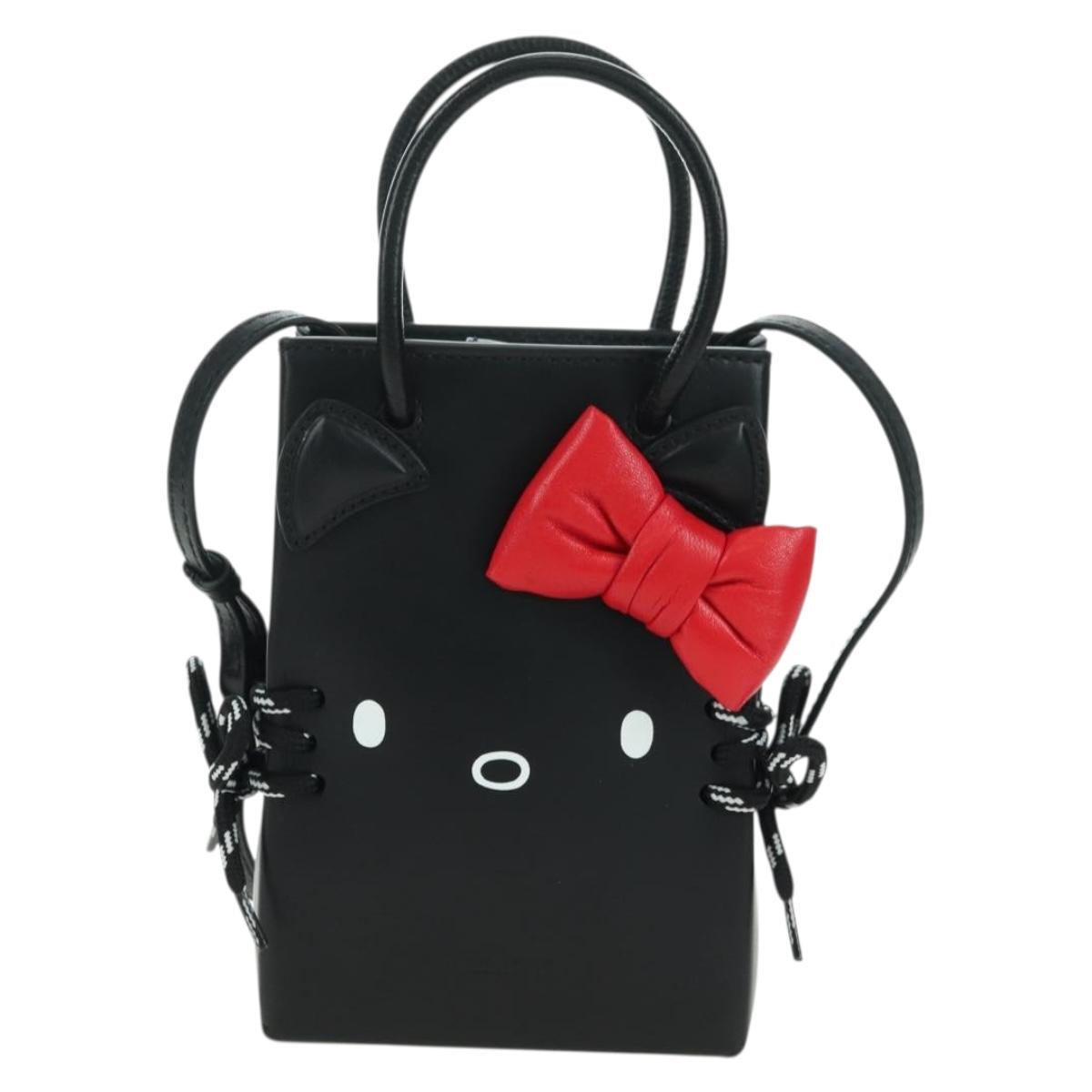 BALENCIAGA × Sanrio Hello Kitty Hand Bag Leather 2way Black 619043 Auth 167250SM