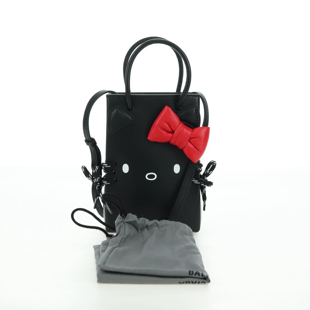 BALENCIAGA × Sanrio Hello Kitty Hand Bag Leather 2way Black 619043 Auth 167250SM