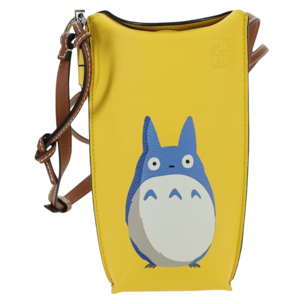 LOEWE × Studio Ghibli Gate Pocket Medium Totoro Bag Leather Yellow Auth 167254SM