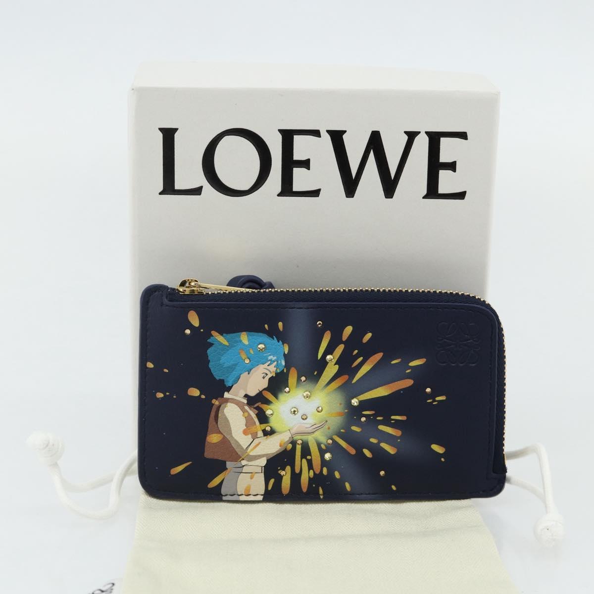 LOEWE × Ghibli Howl's Moving Castle Coin Card Holder Leather Navy Auth 167256SM
