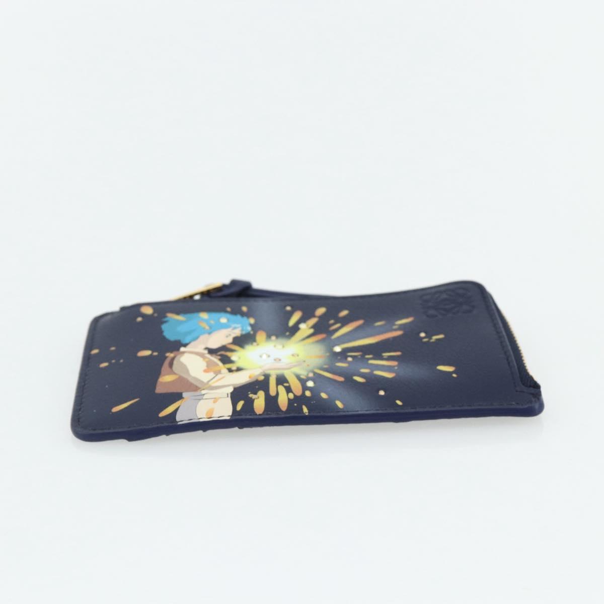 LOEWE × Ghibli Howl's Moving Castle Coin Card Holder Leather Navy Auth 167256SM