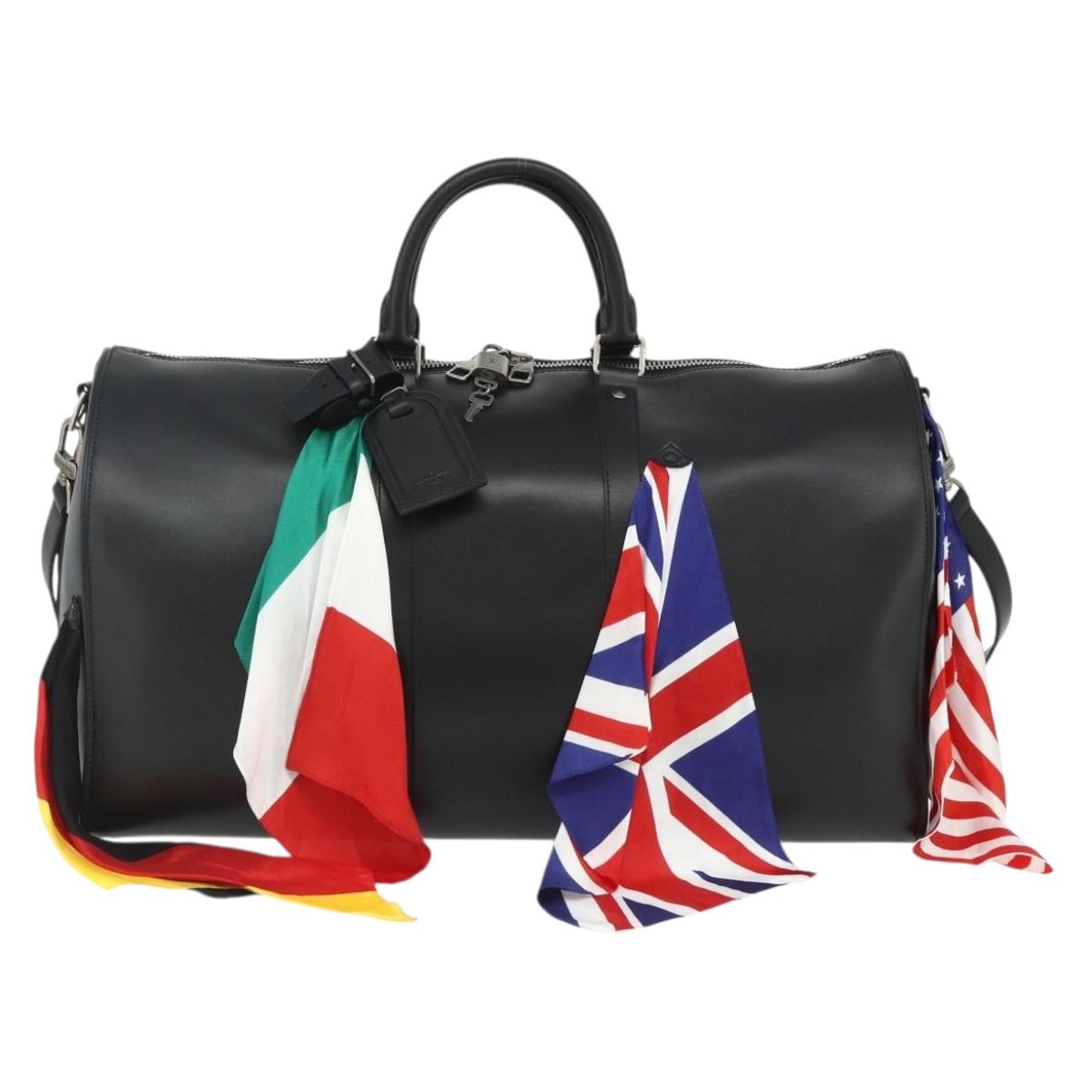 LOUIS VUITTON Flag Keepall Bandouliere 50 Bag Leather Black M55268 Auth 167262SM