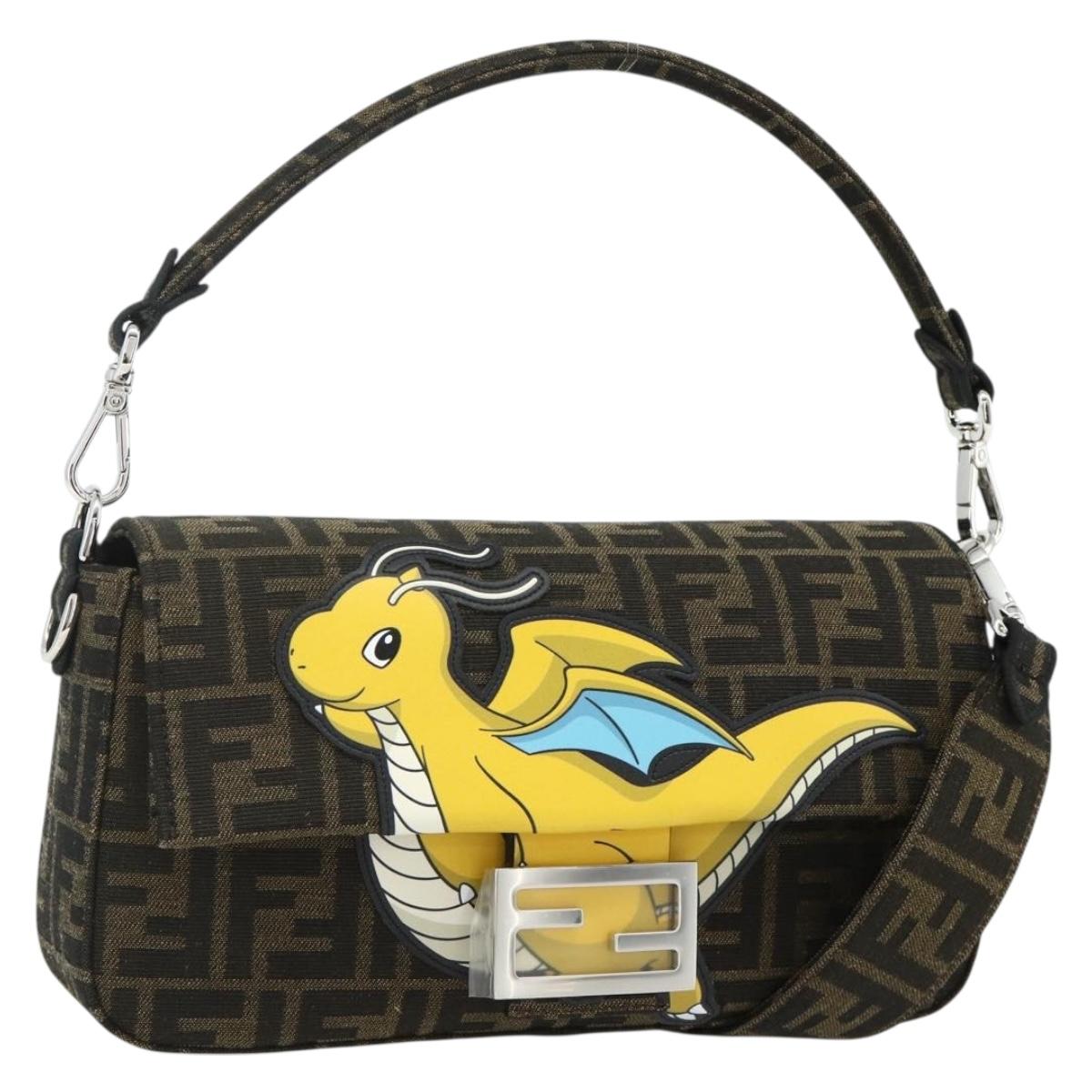 FENDI Zucca Canvas FRGMT x POKÉMON Mamma Baguette Dragonite Black Auth 167269SM