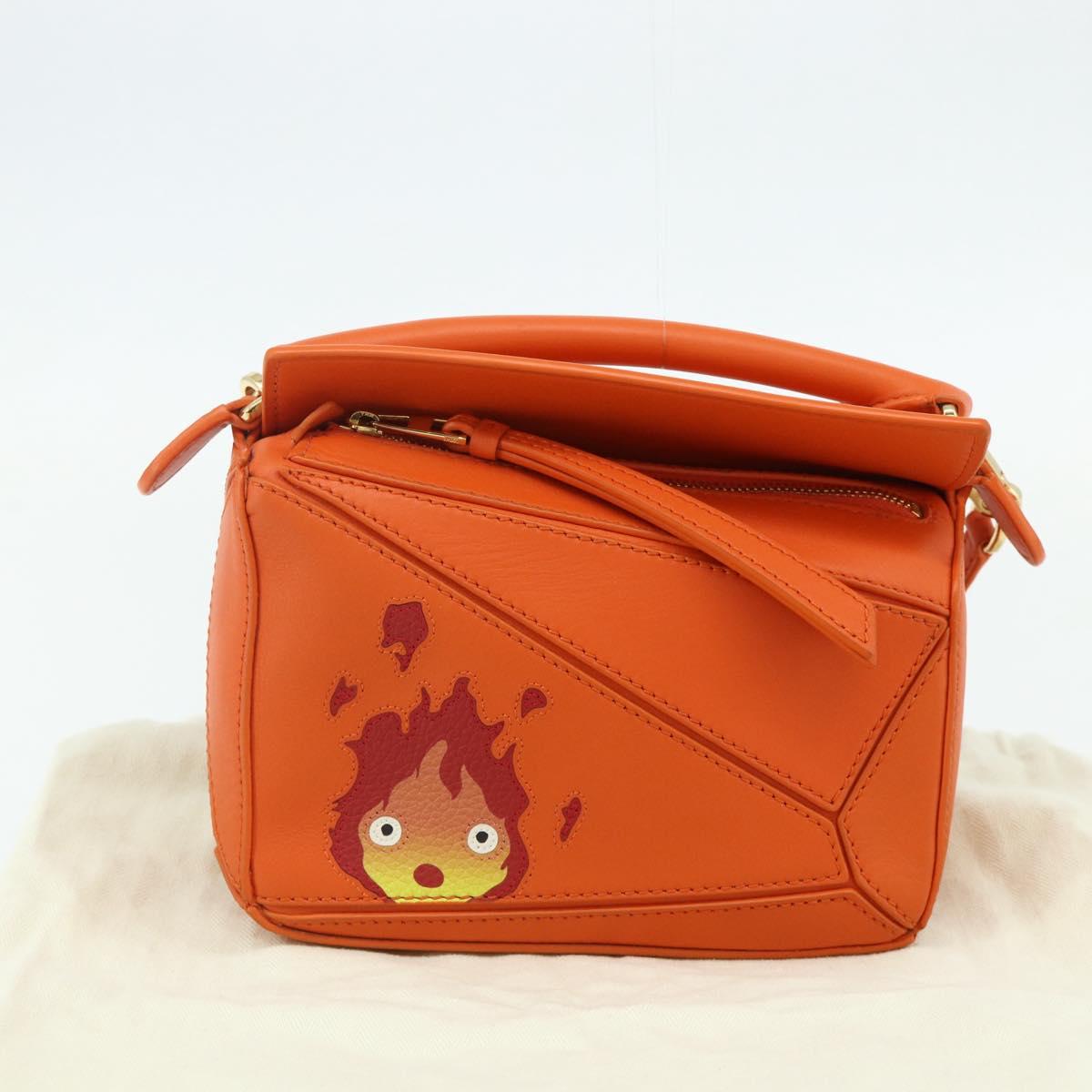 LOEWE × Ghibli Howl's Calcifer Puzzle Mini Leather 2way Orange Auth 167270SM