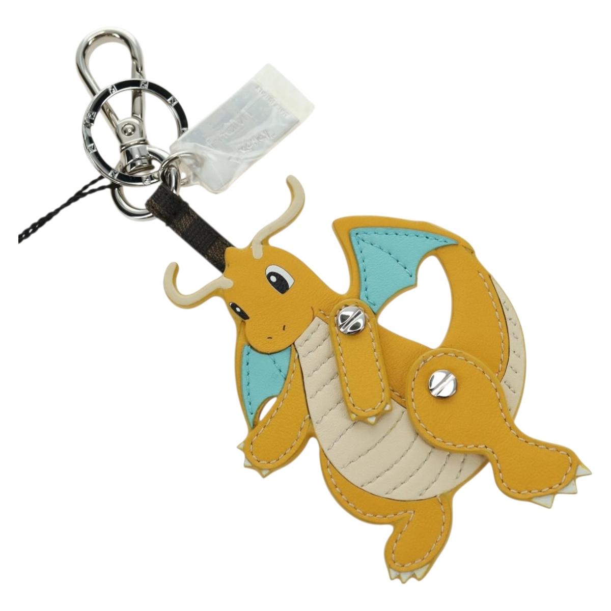 FENDI x FRGMT x POKÉMON Dragonite Bag Charm Leather Orange Silver Auth 167296SM