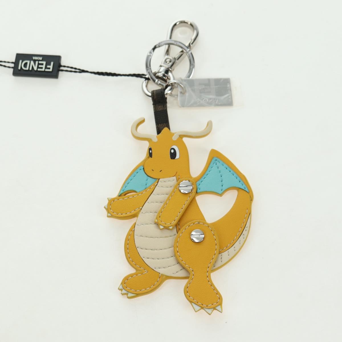 FENDI x FRGMT x POKÉMON Dragonite Bag Charm Leather Orange Silver Auth 167296SM