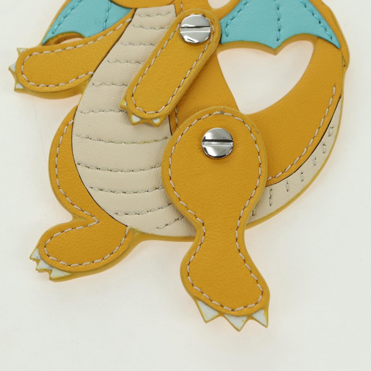 FENDI x FRGMT x POKÉMON Dragonite Bag Charm Leather Orange Silver Auth 167296SM