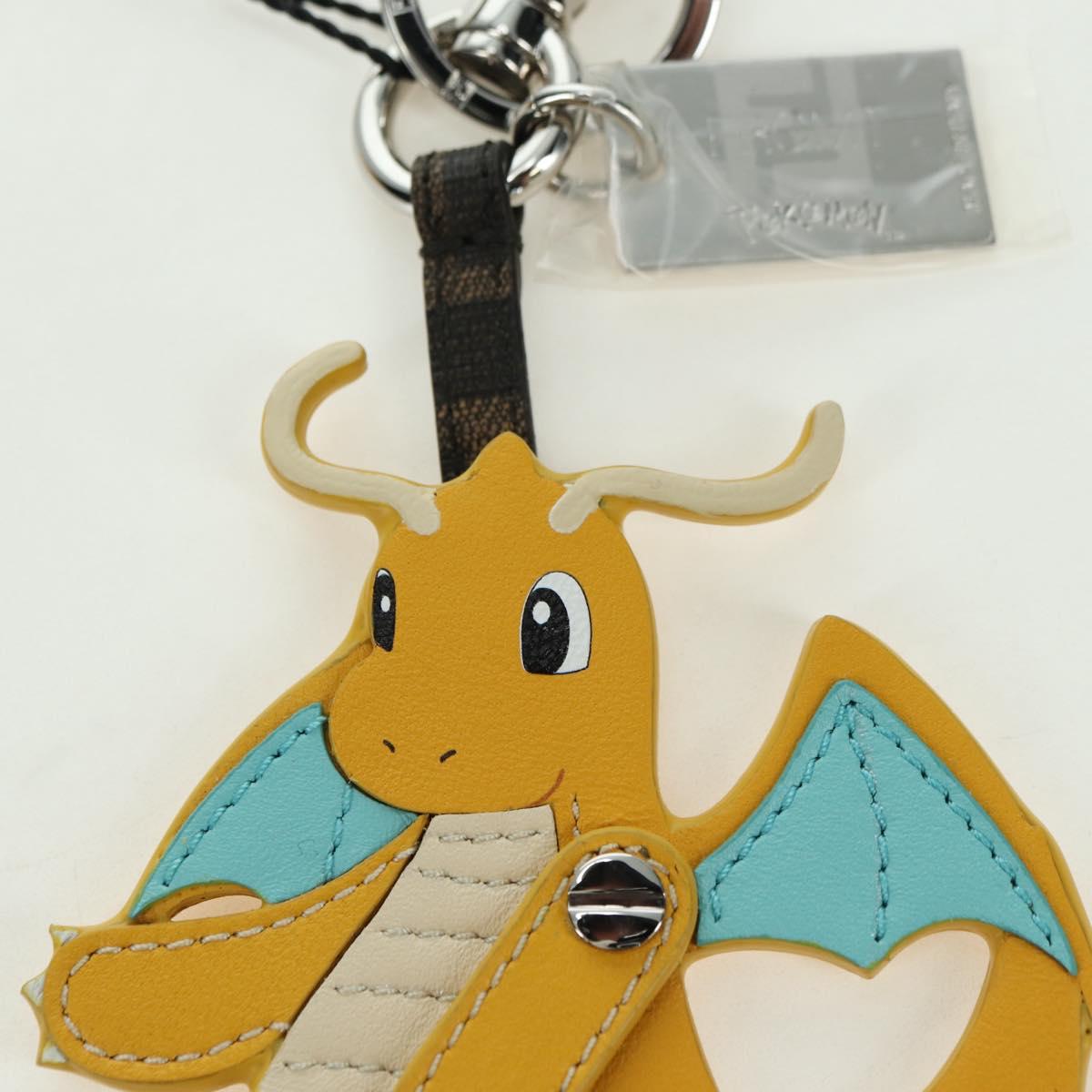 FENDI x FRGMT x POKÉMON Dragonite Bag Charm Leather Orange Silver Auth 167296SM