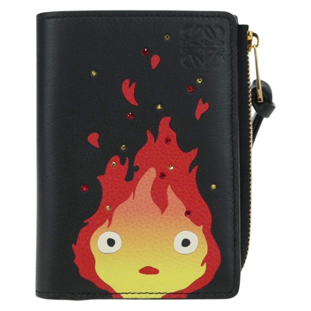 LOEWE × Ghibli Howl's Compact Zip Wallet Calcifer Leather Black Auth 167305SM