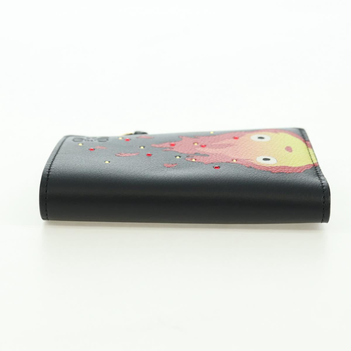 LOEWE × Ghibli Howl's Compact Zip Wallet Calcifer Leather Black Auth 167305SM