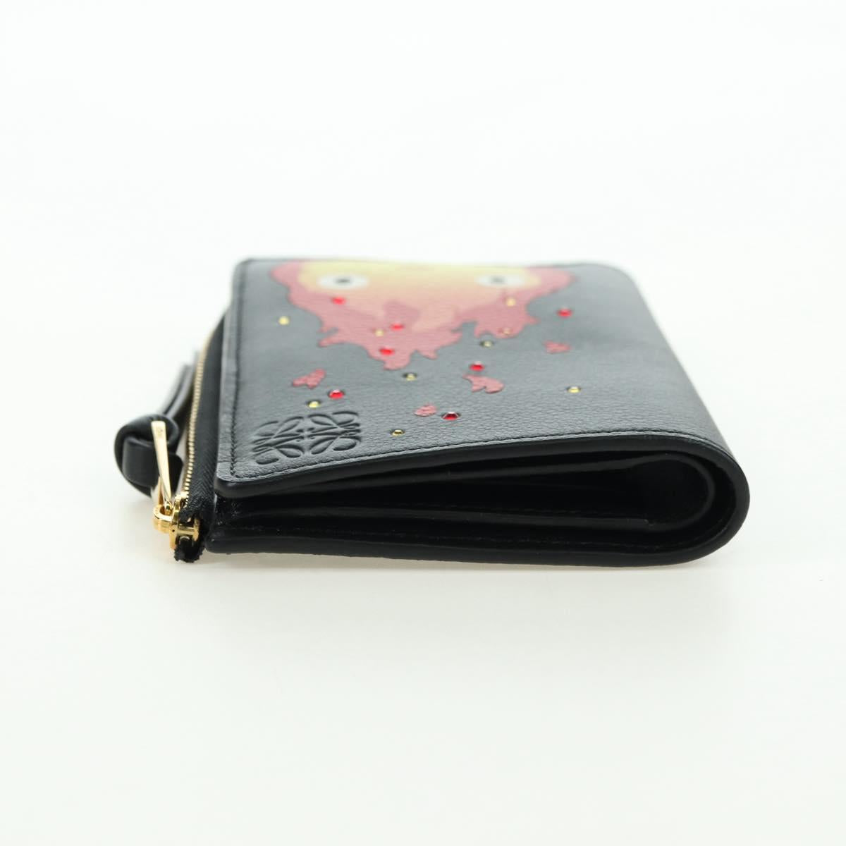 LOEWE × Ghibli Howl's Compact Zip Wallet Calcifer Leather Black Auth 167305SM