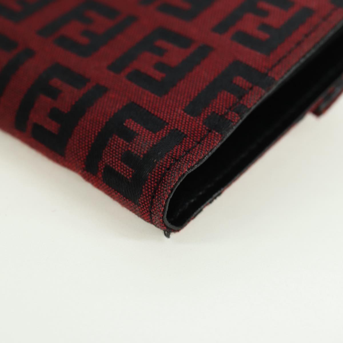 FENDI Zucchino Canvas Bifold Wallet Red Silver Auth 167310A