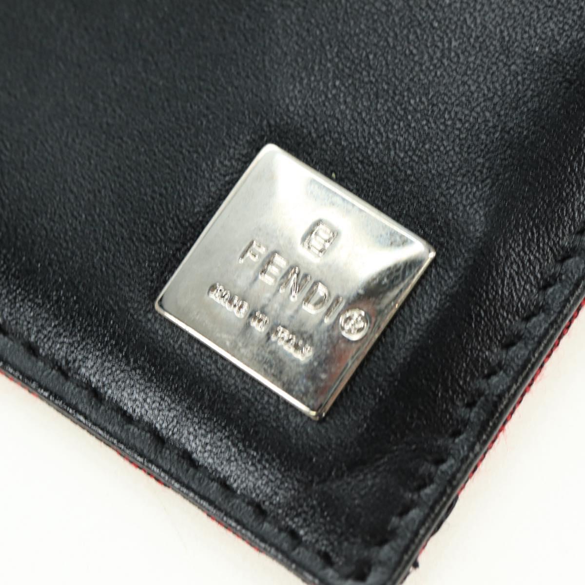 FENDI Zucchino Canvas Bifold Wallet Red Silver Auth 167310A