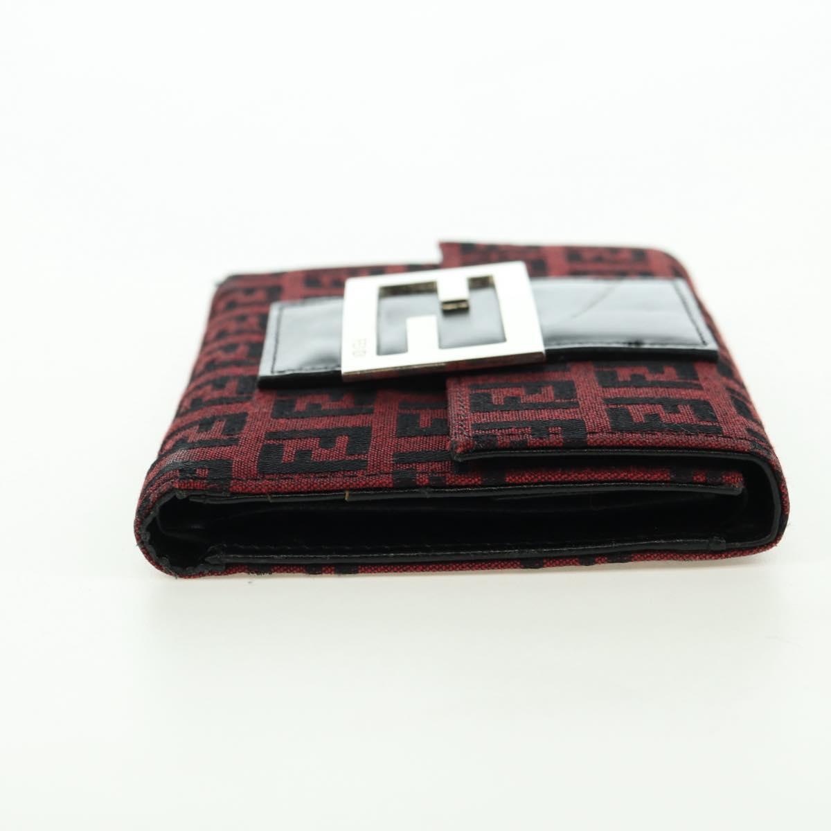 FENDI Zucchino Canvas Bifold Wallet Red Silver Auth 167310A