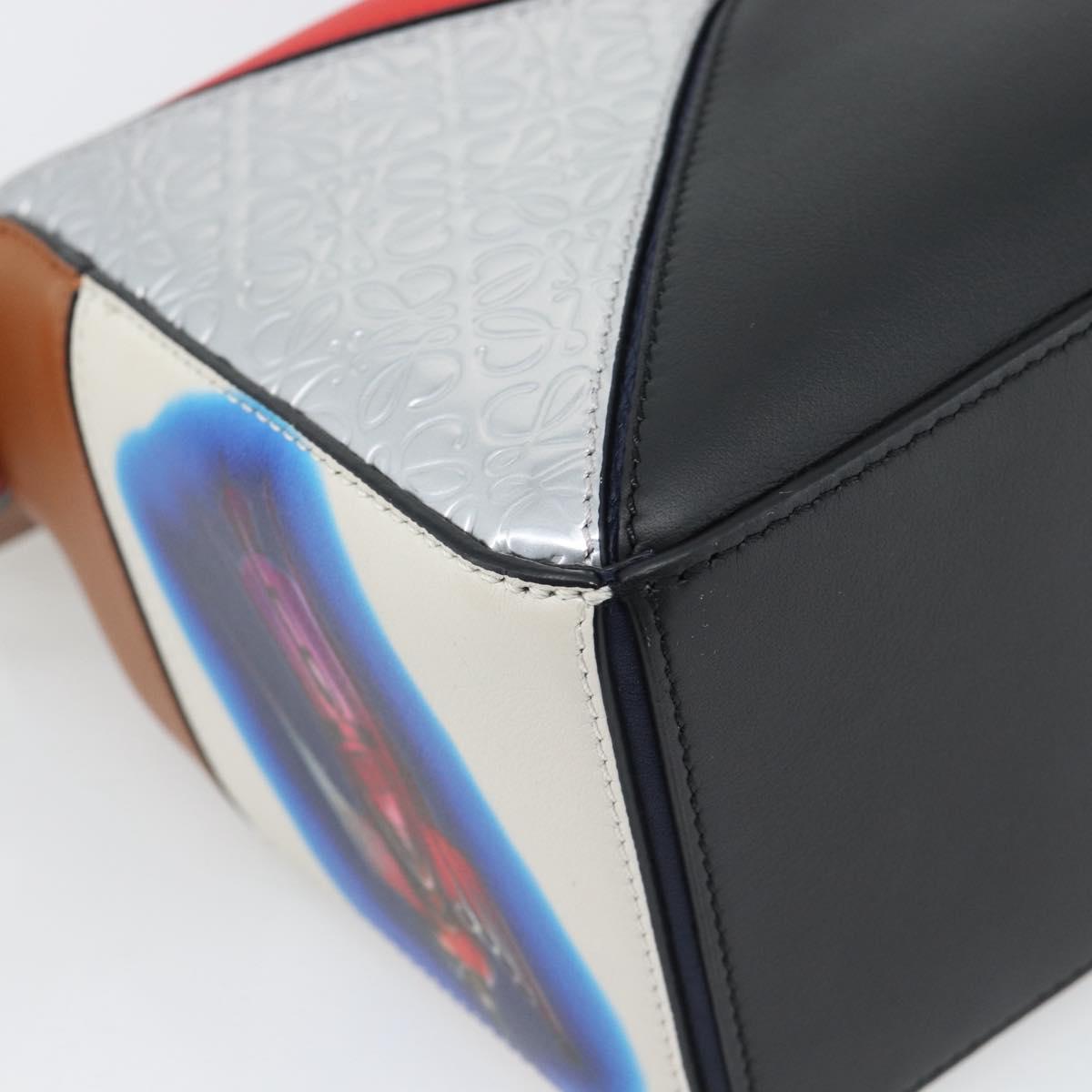 LOEWE 10th Anniversary Puzzle Bag Small Anime Bag Leather White Auth 167368SM
