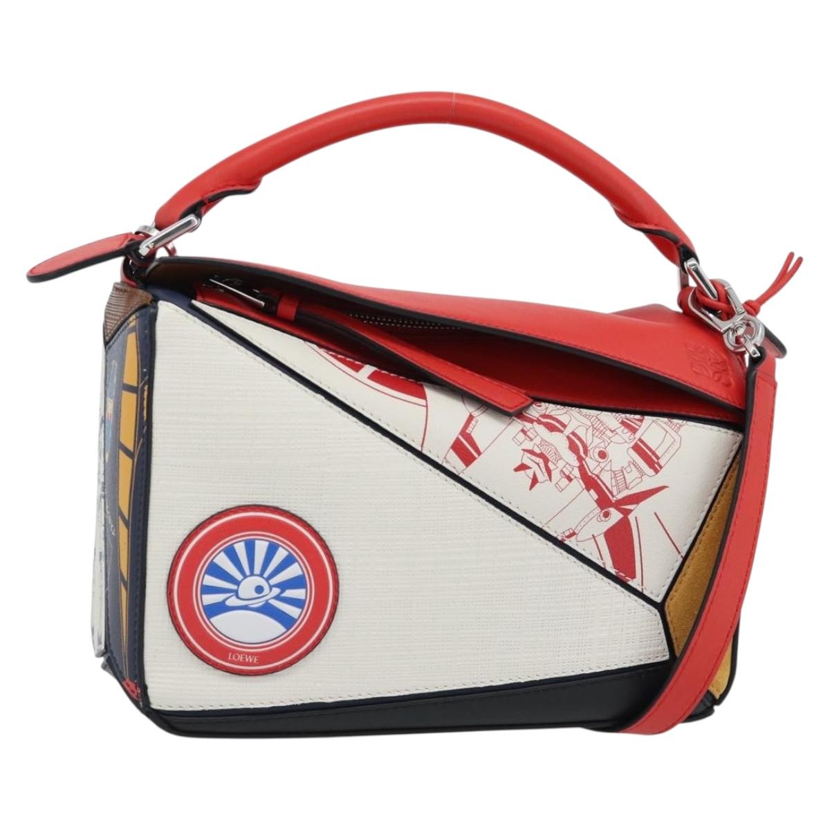 LOEWE 10th Anniversary Puzzle Bag Small Anime Bag Leather White Auth 167368SM