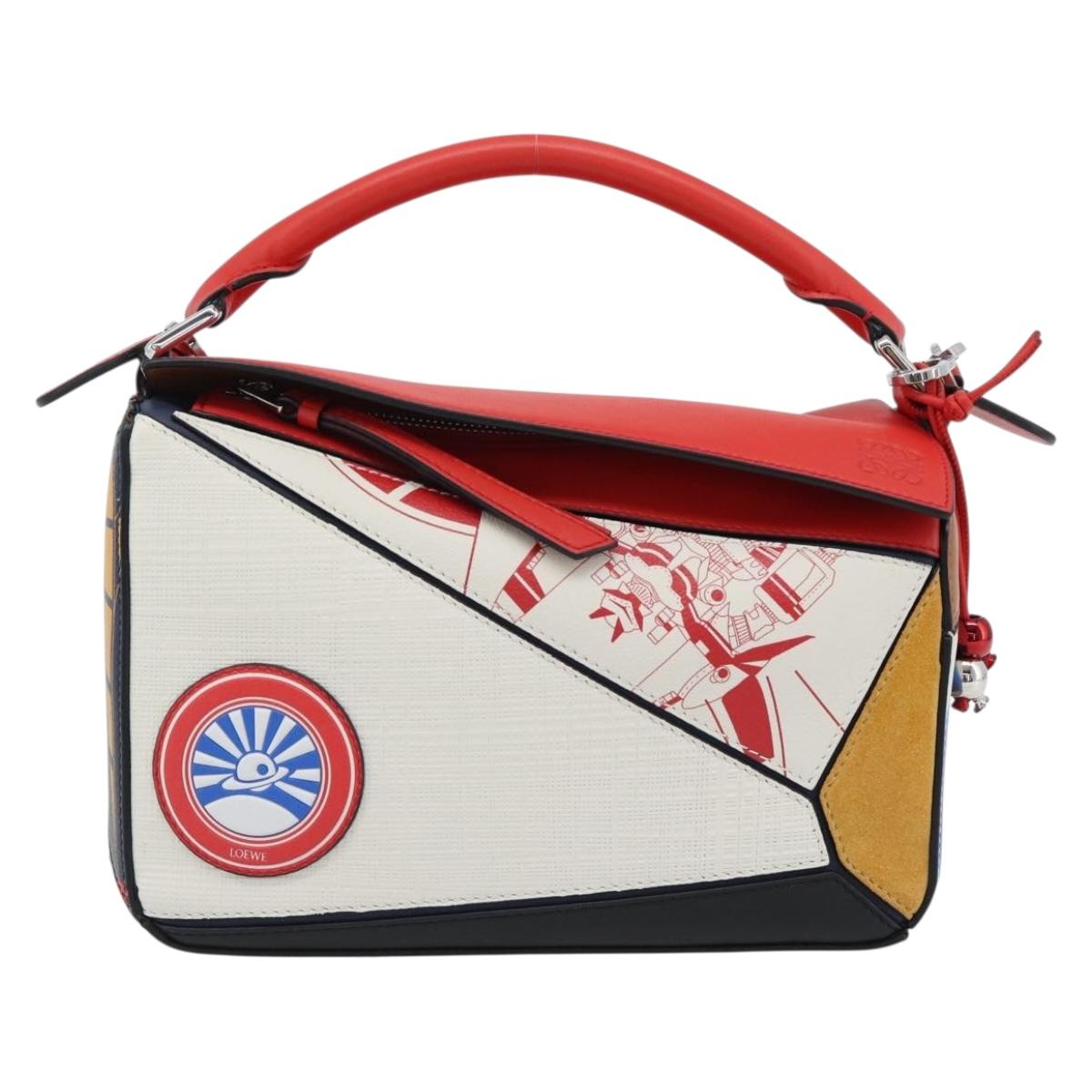 LOEWE 10th Anniversary Puzzle Bag Small Anime Bag Leather White Auth 167368SM