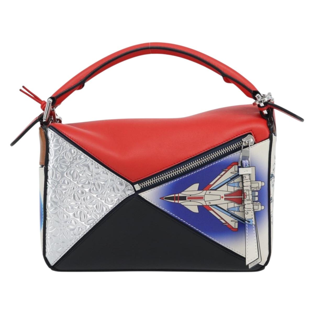 LOEWE 10th Anniversary Puzzle Bag Small Anime Bag Leather White Auth 167368SM
