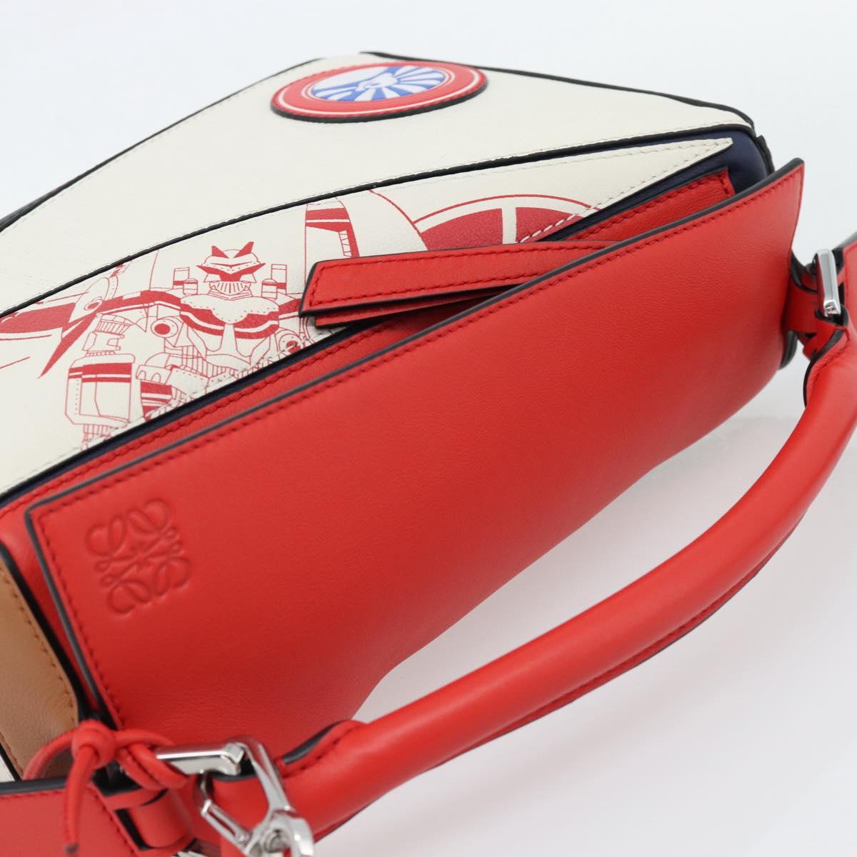 LOEWE 10th Anniversary Puzzle Bag Small Anime Bag Leather White Auth 167368SM