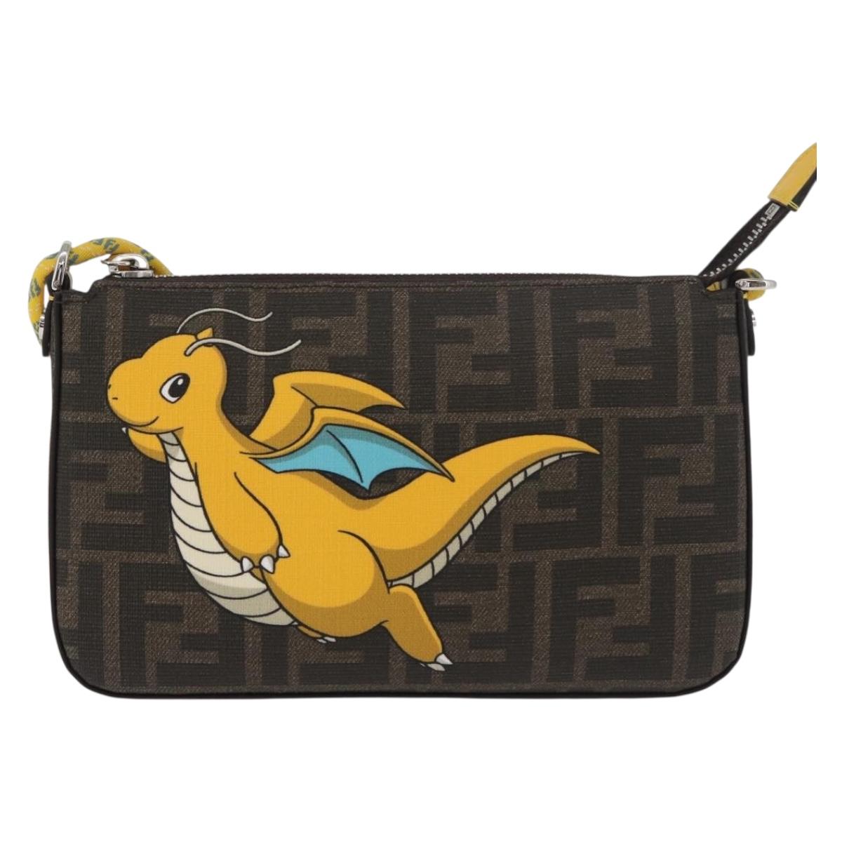 FENDI x FRGMT x POKÉMON Zucca Canvas Dragonfly Bag Black Brown Auth 167378SM