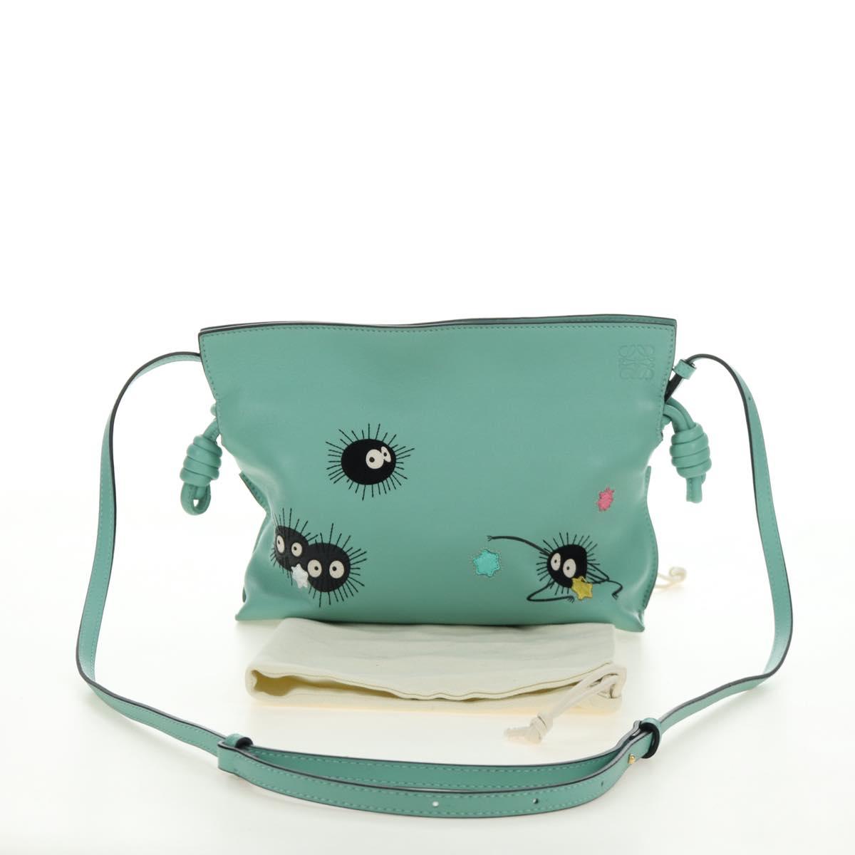 LOEWE × Ghibli Spirited Away Flamenco Clutch Mini Leather Green Auth 167395SM