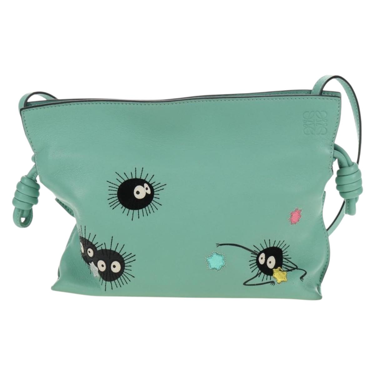 LOEWE × Ghibli Spirited Away Flamenco Clutch Mini Leather Green Auth 167395SM