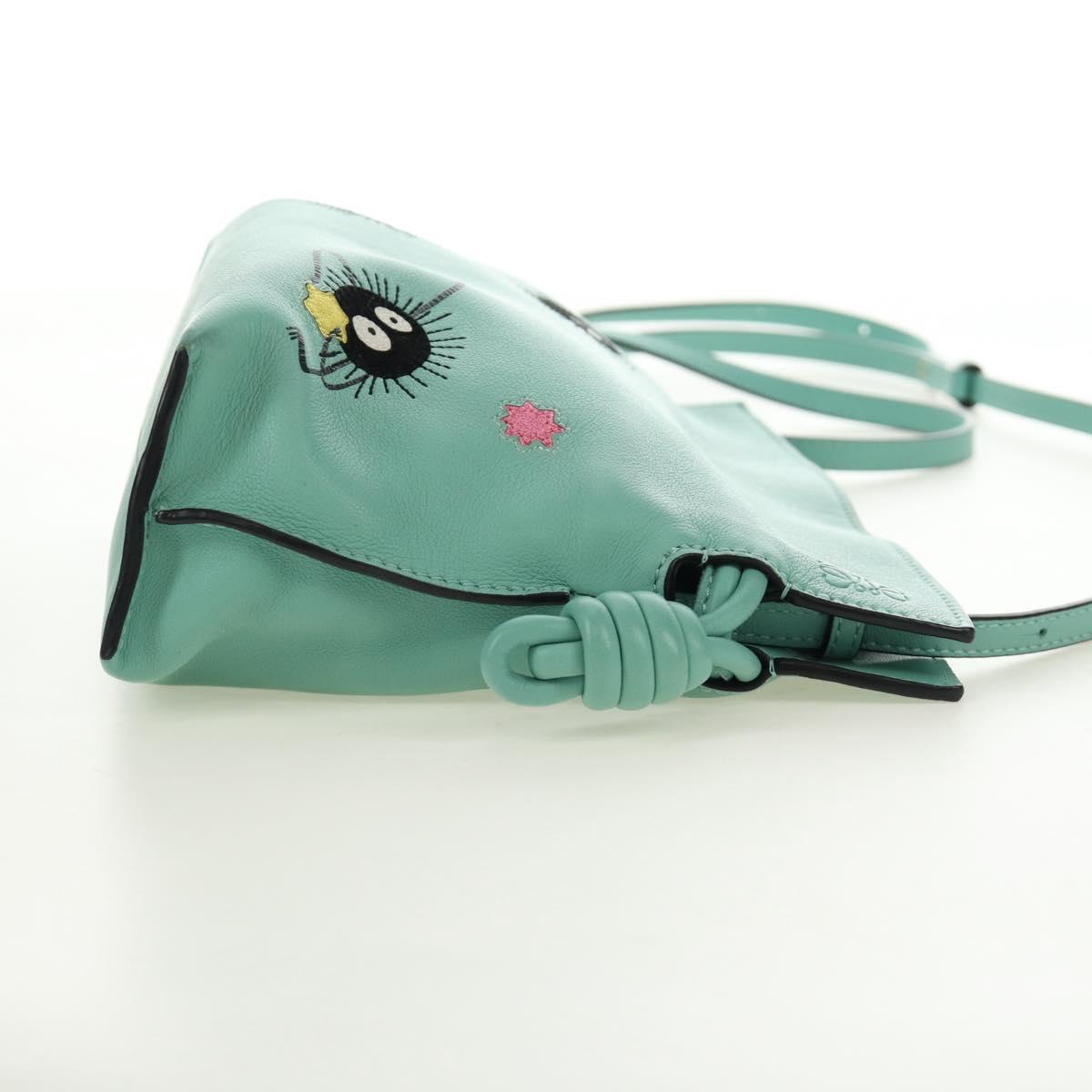 LOEWE × Ghibli Spirited Away Flamenco Clutch Mini Leather Green Auth 167395SM