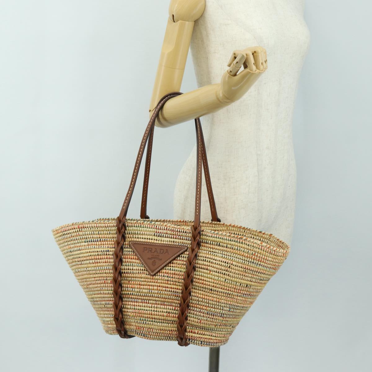 PRADA Tote Bag Raffia Beige Auth 167416SM