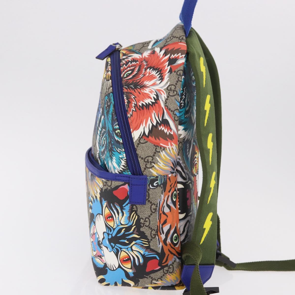GUCCI GG Supreme Animal Print Backpack PVC Beige Silver 271327 Auth 167427SM