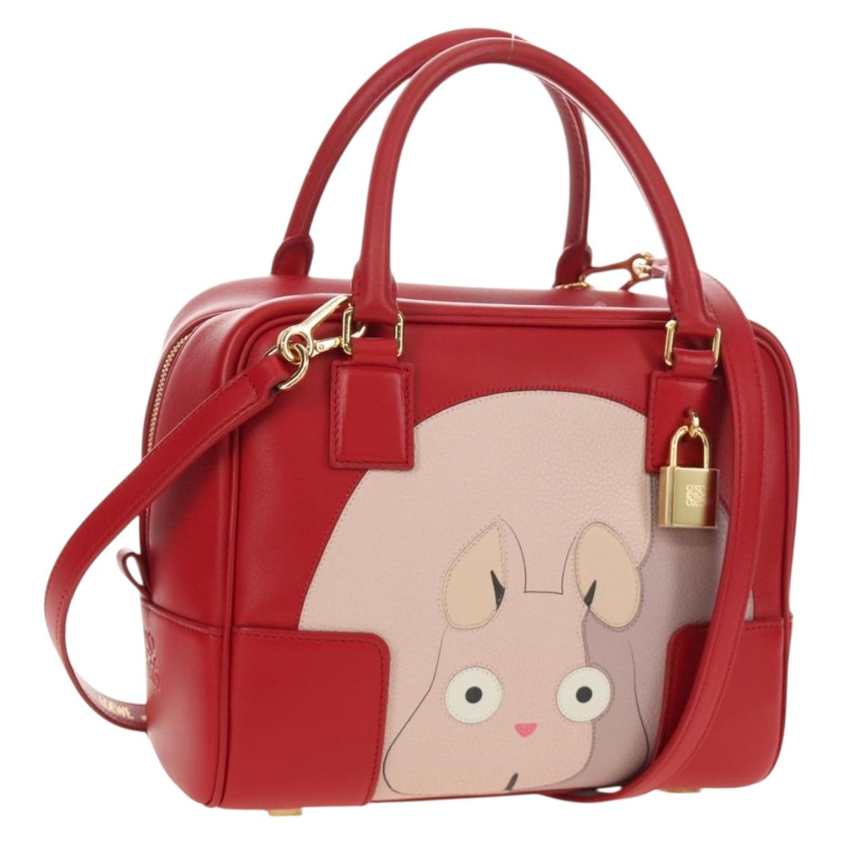 LOEWE × Studio Ghibli Amazona 19 Baby Mouse Hand Bag Leather Red Auth 167438SM