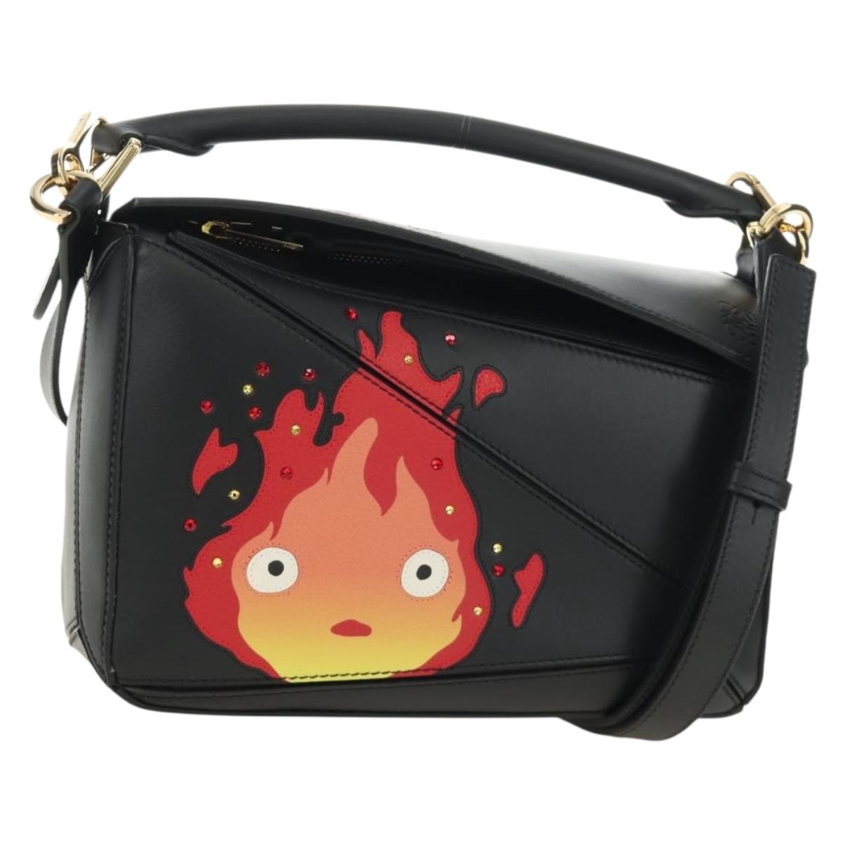 LOEWE × Studio Ghibli Puzzle Bag Calcifer Hand Bag Leather Black Auth 167439SM
