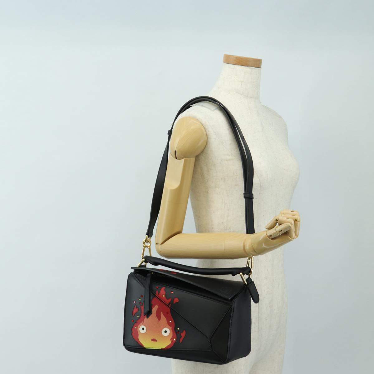 LOEWE × Studio Ghibli Puzzle Bag Calcifer Hand Bag Leather Black Auth 167439SM
