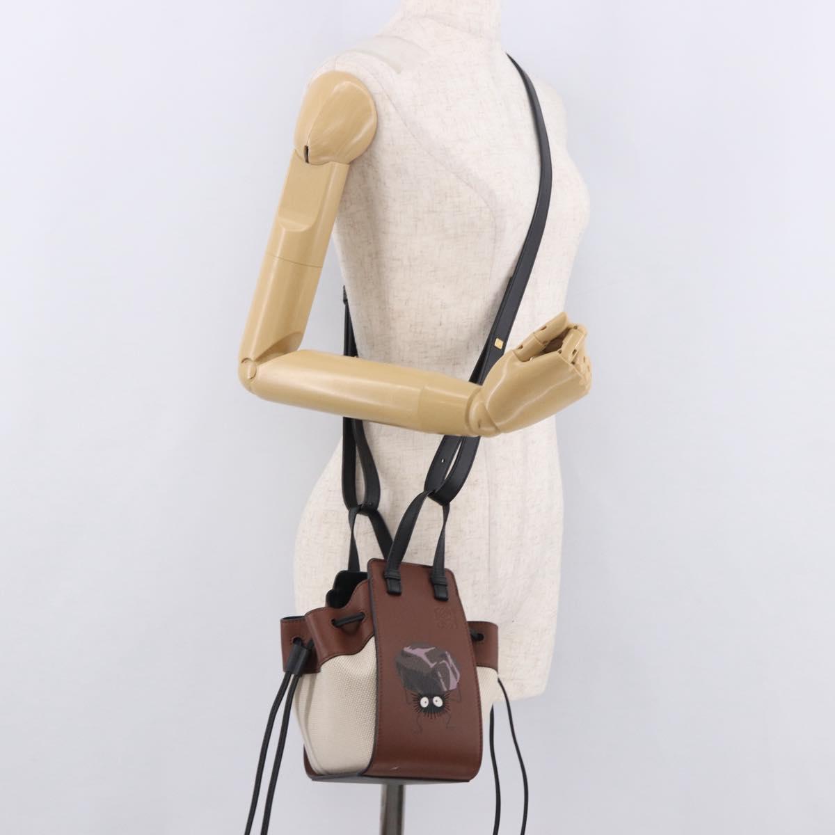 LOEWE × Ghibli Mini Hammock Soot Sprites Hand Bag Leather Brown Auth 167441SM