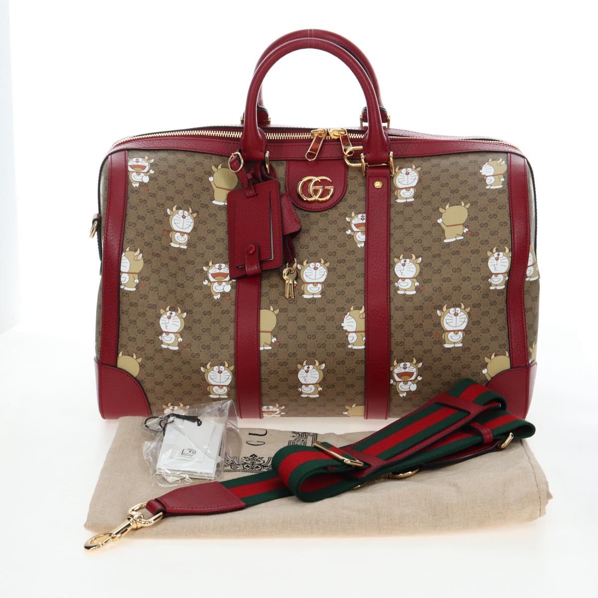 GUCCI x Doraemon Micro GG Boston Bag PVC Leather Beige 647815 Auth 167459SM