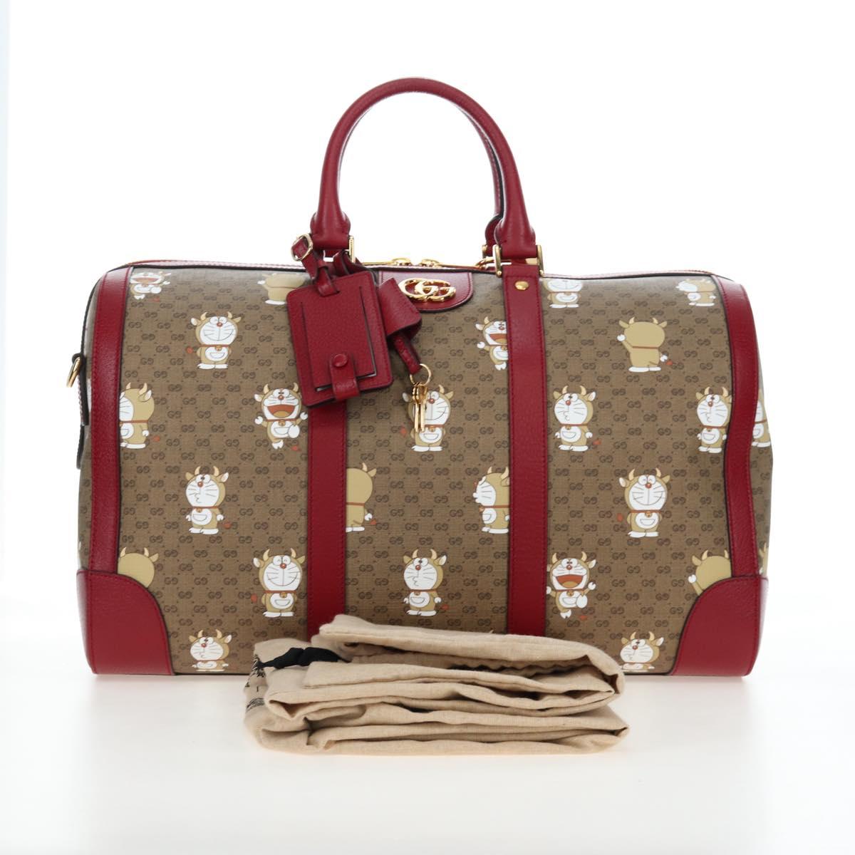 GUCCI x Doraemon Micro GG Boston Bag PVC Leather Beige 647815 Auth 167459SM