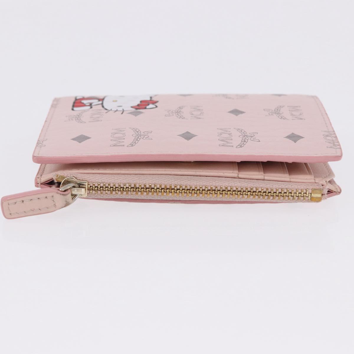 MCM Vicetos Hello Kitty Zip Card Wallet Leather Pink Gold Auth 167472SAM