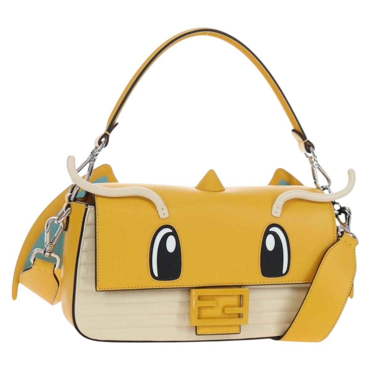 FENDI Dragonite FENDIxFRGMTxPOKÉMON Mamma Baguette Leather Yellow Auth 167542SM