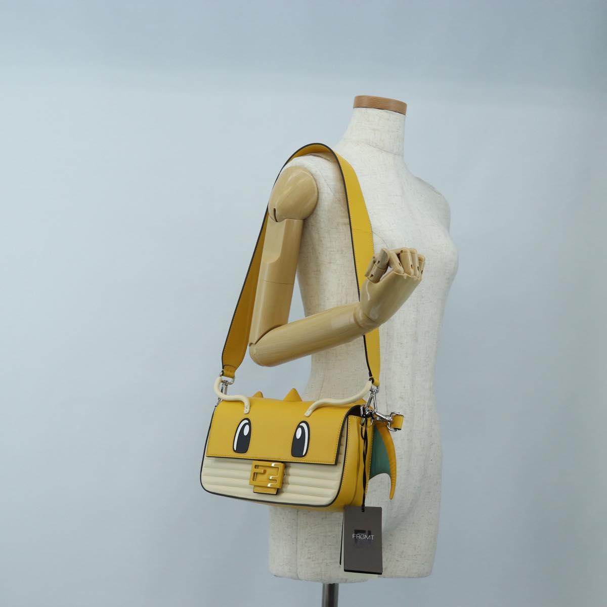 FENDI Dragonite FENDIxFRGMTxPOKÉMON Mamma Baguette Leather Yellow Auth 167542SM