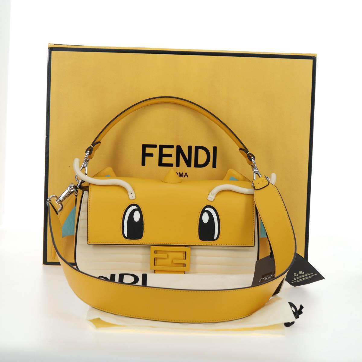 FENDI Dragonite FENDIxFRGMTxPOKÉMON Mamma Baguette Leather Yellow Auth 167542SM