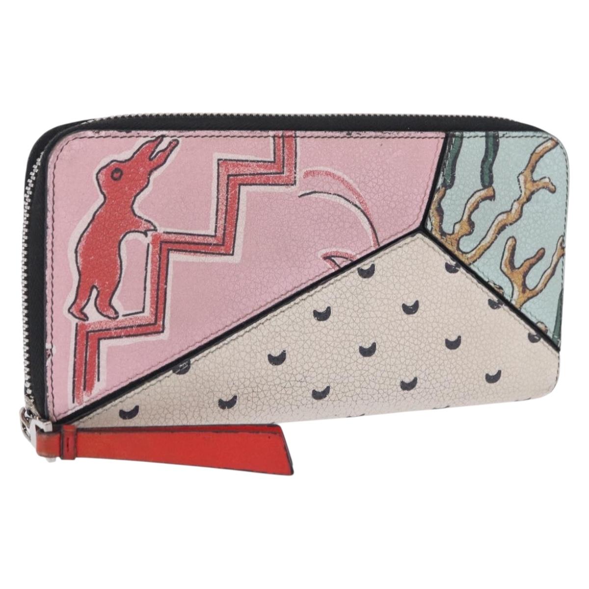 LOEWE Long Wallet Leather Multicolor Silver 261812 Auth 167546A