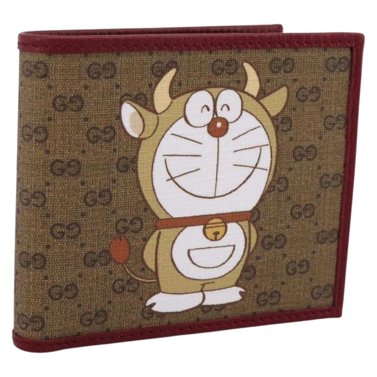 GUCCI x Doraemon Cow Doraemon Wallet Micro GG PVC Beige 654498 Auth 167547SAM