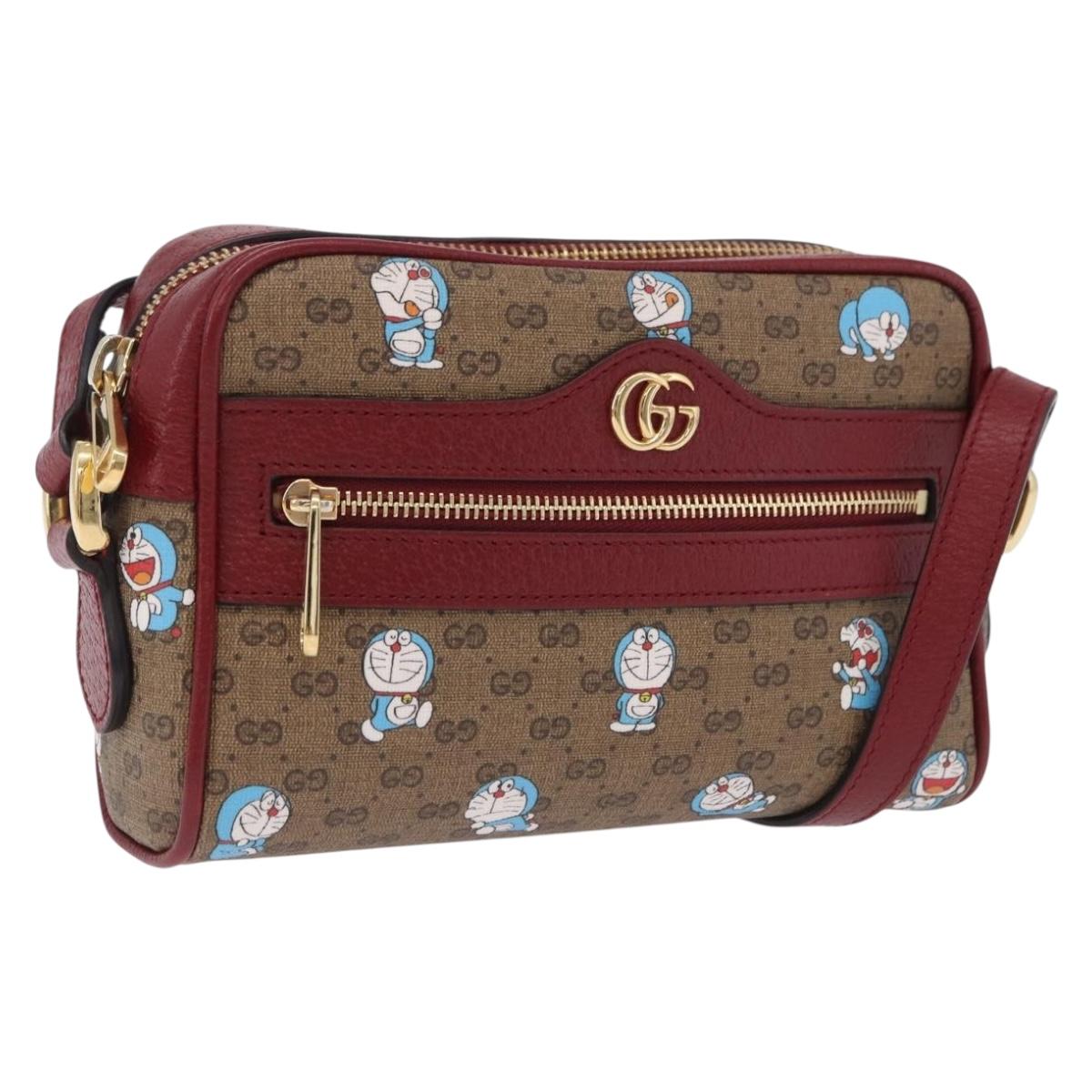 GUCCI x Doraemon Micro GG Shoulder Bag PVC Brown Gold Tone 647784 Auth 167564SAM
