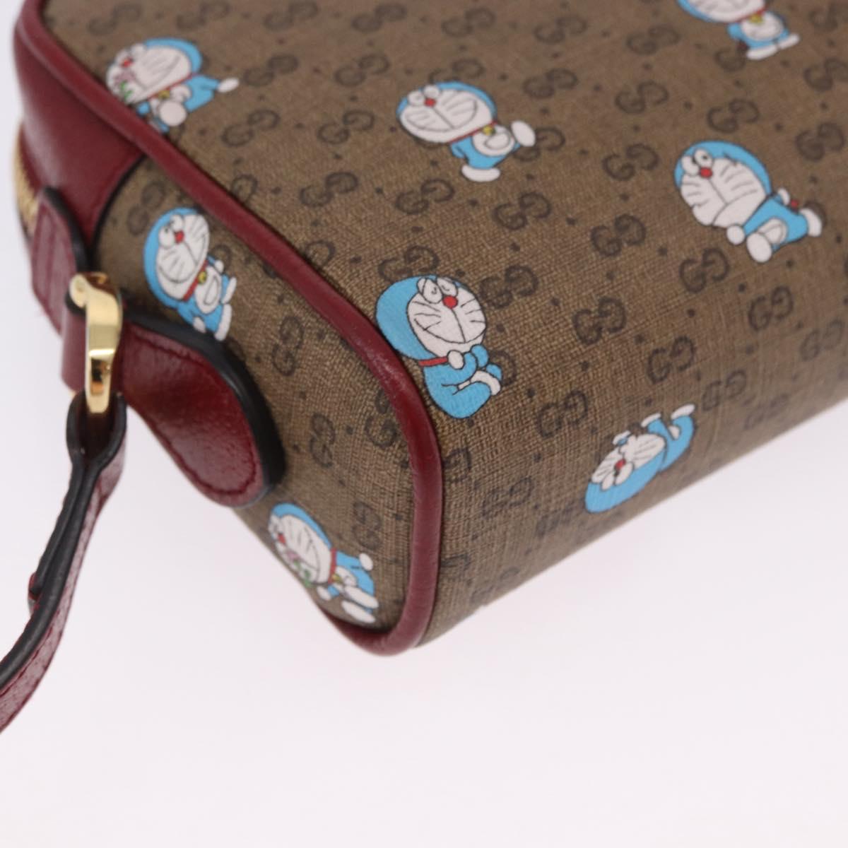 GUCCI x Doraemon Micro GG Shoulder Bag PVC Brown Gold Tone 647784 Auth 167564SAM