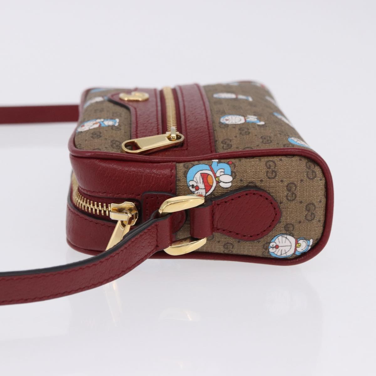 GUCCI x Doraemon Micro GG Shoulder Bag PVC Brown Gold Tone 647784 Auth 167564SAM