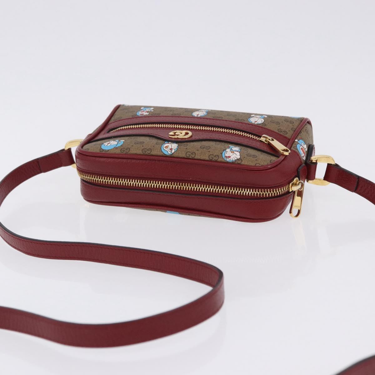 GUCCI x Doraemon Micro GG Shoulder Bag PVC Brown Gold Tone 647784 Auth 167564SAM