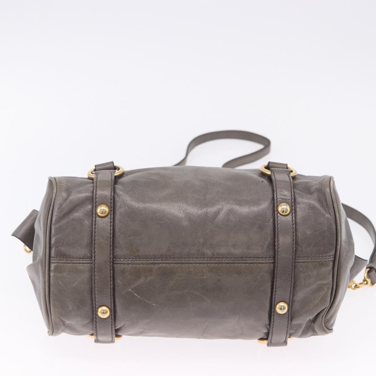 Miu Miu Vitter Lux Hand Bag Leather 2way Gray Gold Tone Auth 167565V