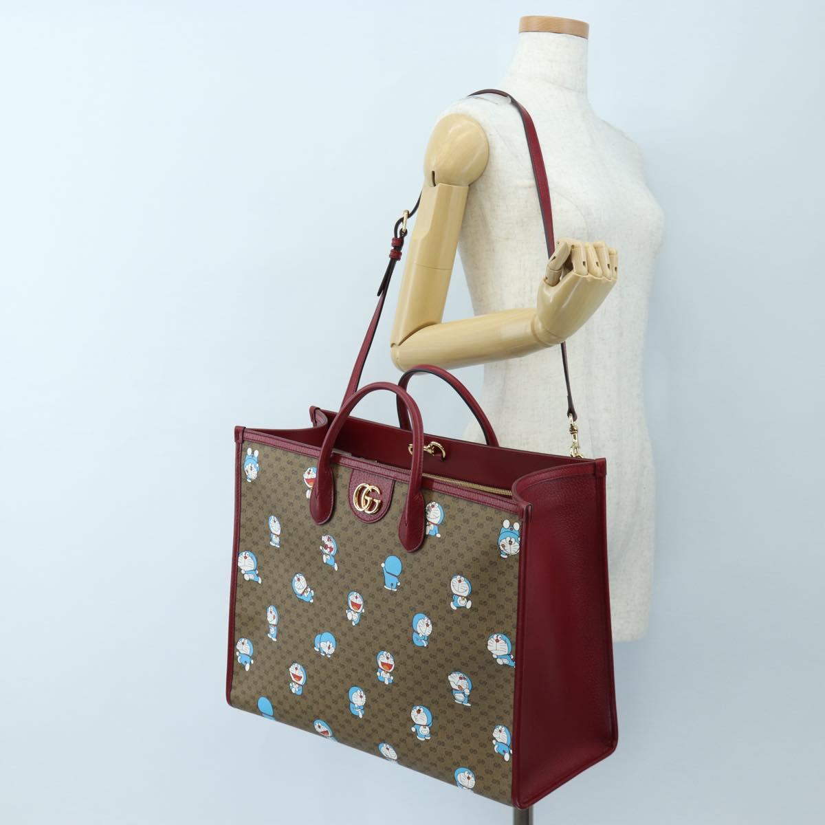 GUCCI x Doraemon Micro GG Hand Bag PVC 2way Brown Gold Tone 653952 Auth 167569SM