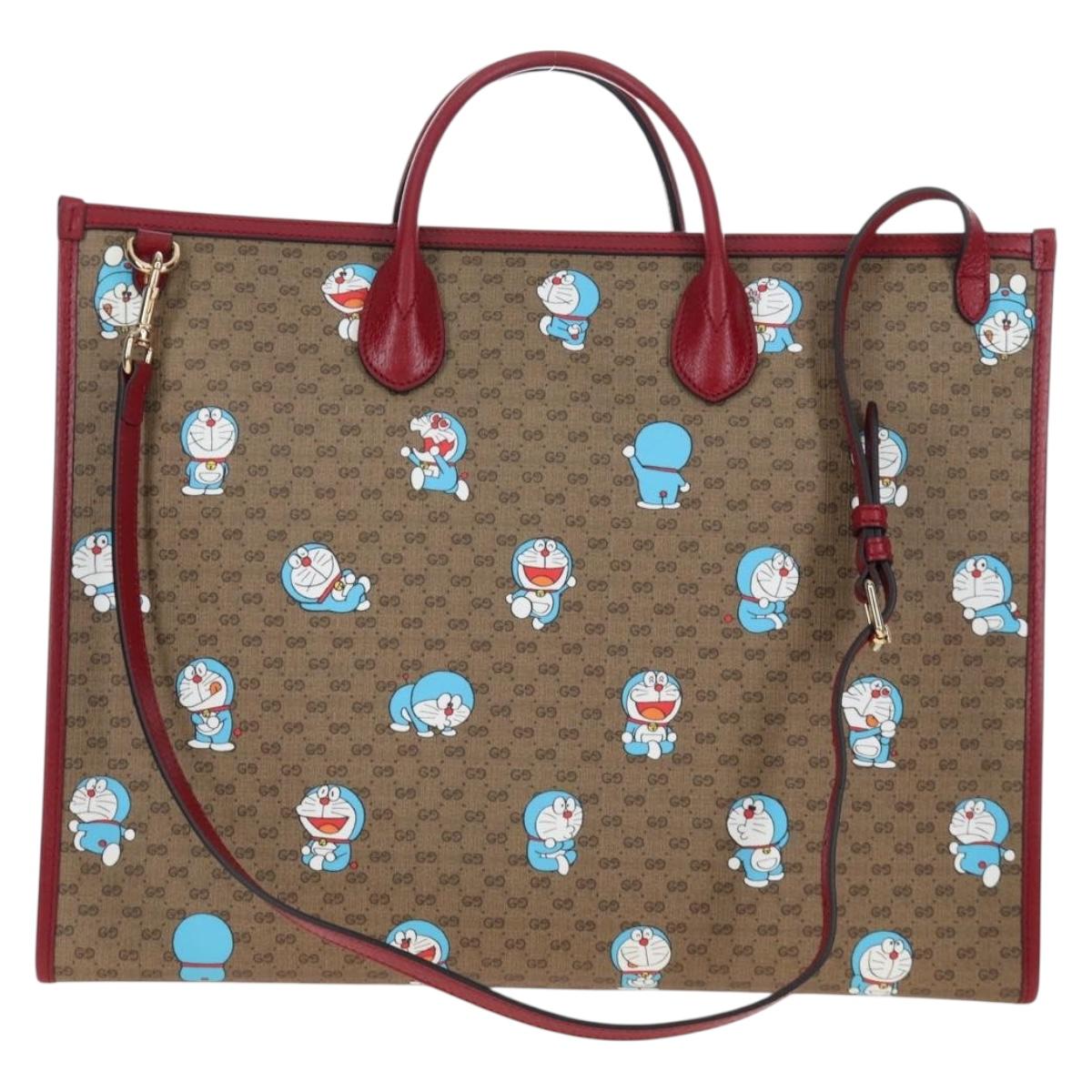 GUCCI x Doraemon Micro GG Hand Bag PVC 2way Brown Gold Tone 653952 Auth 167569SM
