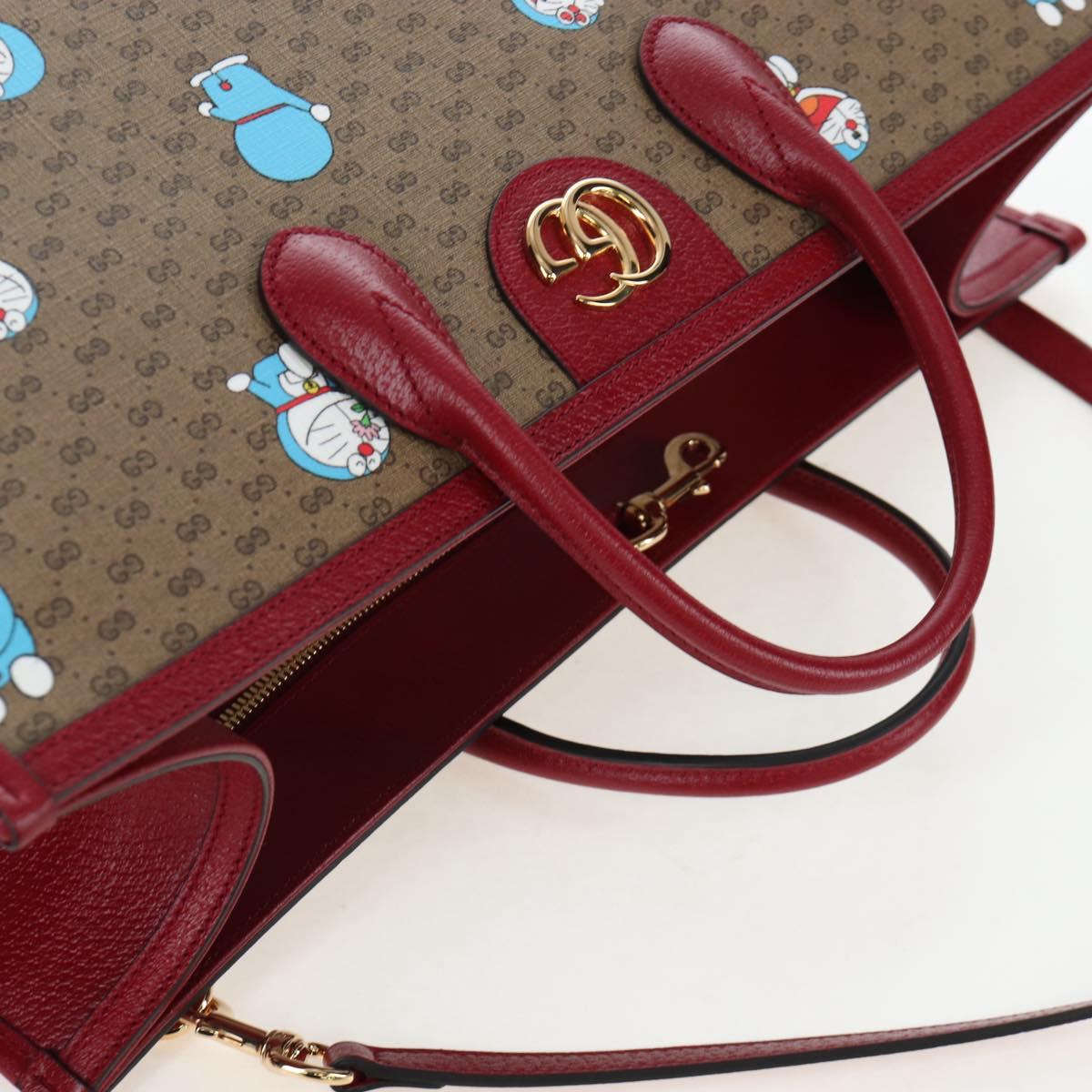 GUCCI x Doraemon Micro GG Hand Bag PVC 2way Brown Gold Tone 653952 Auth 167569SM